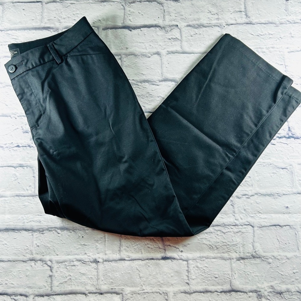Lee Womens 12 Black Relaxed Fit Straight Leg Mid Rise Wrinkle Free Work Pants